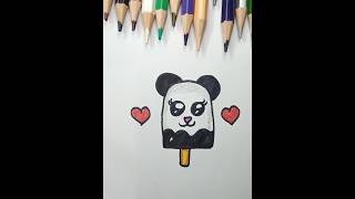 How to draw cute panda Ice cream 4 kids drawing and  colouring