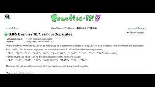 Exercise 10.7 (removeDuplicates) Java Tutorial || Practice-It