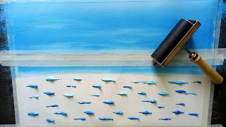 Simple Acrylic Painting | Sailboats At Blue Sea | Abstract | Satisfying Demo #29