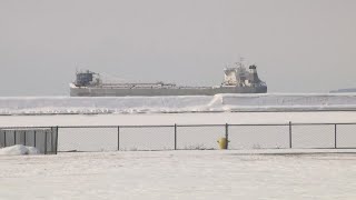 A vessel is stuck in Lake Erie