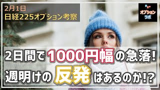 【日経225オプション考察】 2/1 日経平均2日間で1000円の急落！ 週明け反発はあるのか、じっくり検証してみた！