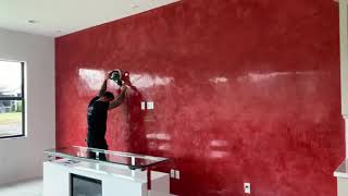 Venetian plaster deep Brick red, polishing the wax, Exotic Style!