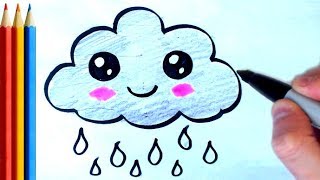 (fast-version) How to Draw Simple Cloud Rain - Step by Step Tutorial For Kids
