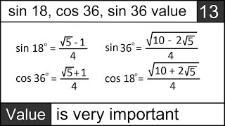 value of sin 18 | value of sin 36 | value of cos 18 | sin 18 | sin 36 | cos 18 | cos 36 values