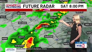 FIRST ALERT WEATHER DAY Saturday for chance of scattered downpours, storms