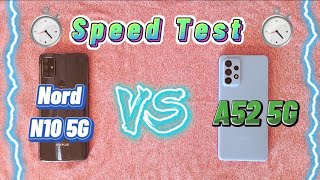 Oneplus Nord N10 5g versus Samsung A52 5G speed test comparison