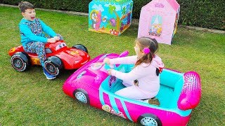 ALİNİN YENİ ARABALARI Barbie Car and McQueen Inflatable Disney Toy Cars