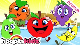 Fünf süße Früchte🍎🍌🍑🍇| Früchtelied für Kinder | Kinderreime und Kinderlieder | HooplaKidz Deutsch