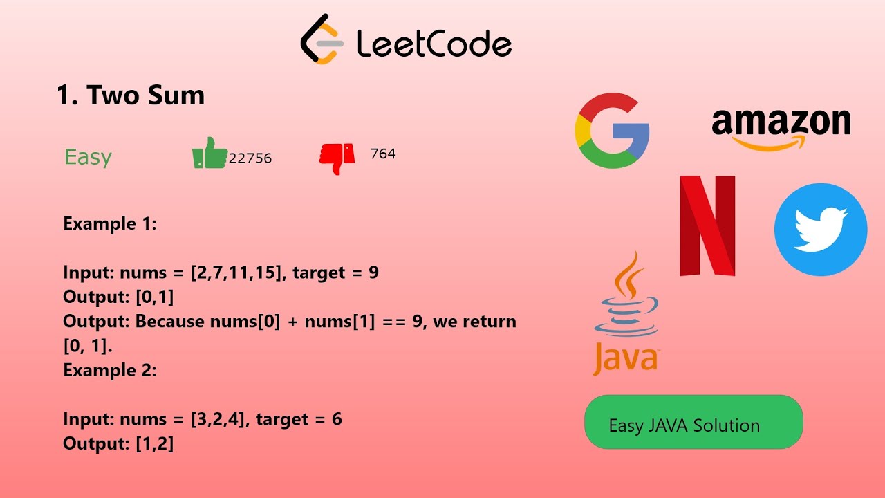 Two Sum Leetcode Solution Explained Java Youtube Two Sum Leetcode Solution Explained Java Youtube