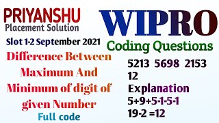 Wipro Difference between MAX and MIN of three Number Digit | Wipro Coding Question asked in slot1-2