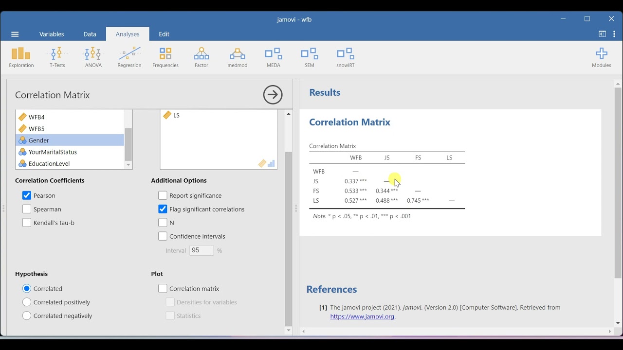 Pearson Correlation Using Jamovi Youtube
