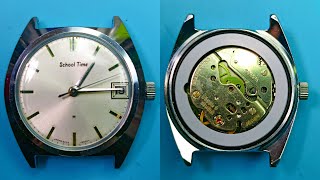 保养70年代少见的精工school time 7钻机械表，service 70's Seiko School time 7 jewels  vintage watch