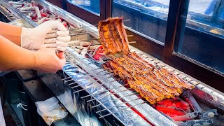 【製造風景】大量なうなぎの捌き方、焼き方 Japanese Eel Cooking Skill【成田山 うなぎ駿河屋】