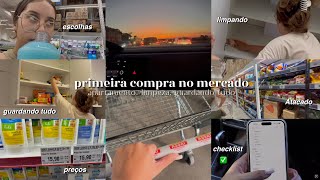 Primeira compra no mercado para o apartamento + limpeza e guardando tudo 🛒🛍️