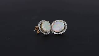 Most Beautiful Multicolor White Opal Earrings Set in 14K Yellow Gold. 210 00229