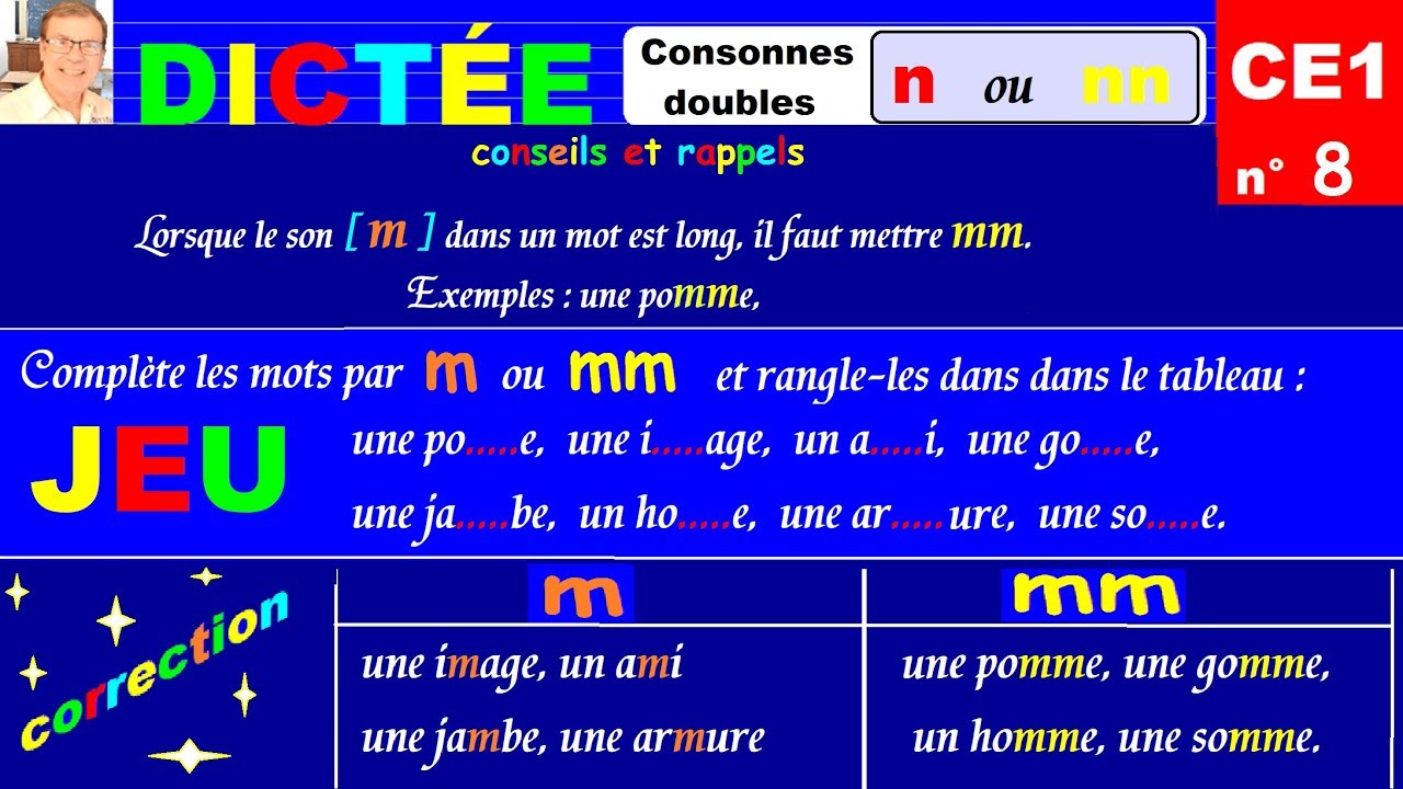 Dictée Autonome CE1 : Jeu Des Consonnes Doubles M Ou Mm # 8 - YouTube