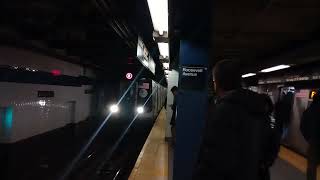 R160 #9312 (R) + R160 #9148 (F) arriving at Jackson Heights - Roosevelt Avenue