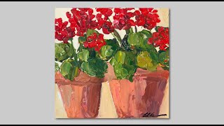 Palette knife painting - Geraniums - acrylic painting for beginners