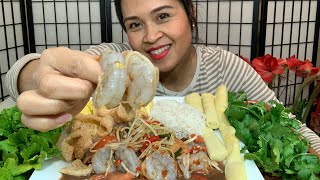 #กินส้มตำกุ้งสด แซ่บๆเผ็ดออกหู🌶(Eating Papaya Raw Shrimp Salad, So Spicy🌶)1/6/2020