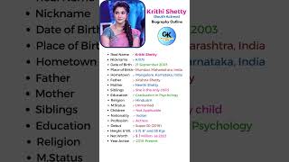 🎬Krithi Shetty (South Actress) Biography: #shorts #short #youtube #ytshorts #biography #krithishetty
