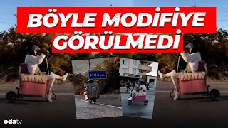 Böyle modifiye görülmedi! Ehliyeti kaptırınca scooter'ına koltuk monte etti, trafiğe çıktı!