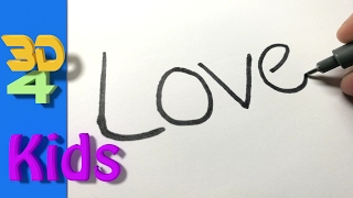 How to turn words LOVE into a Cartoon for kids - How to draw doodle art on paper #1