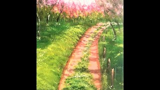 How to paint a "Country Path" using a GLAZE to add Grass and Shadows