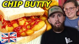 AMERICANS Try British CHIP BUTTY For The First Time!! *best uk food ever*