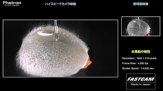 「水風船の破裂」のスローモーション映像