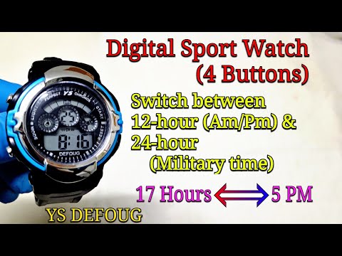 4 Buttons Digital Sport Watch  How to switch between 12-hour and 24-hour (military time) ?