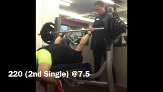 Manny Prieto Training (132 lb. Wt. Class) 9/9/14: Bench 220 for 3 Singles