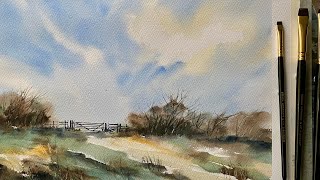 Paint Beginners CLOUDY SKY Loose Watercolor Landscape Painting  Watercolour DEMO \u0026 ERADICATOR BRUSH!