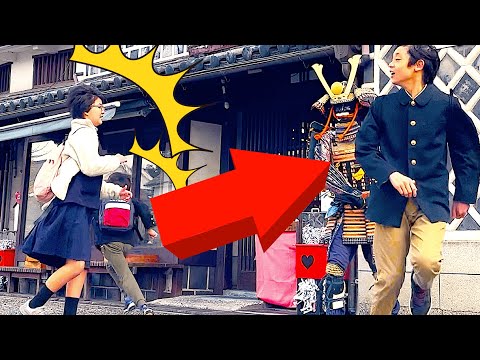 #41 SAMURAI Mannequin Prank in Kurashiki Japan Kids reactions Last samurai statue Japanese