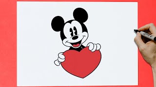 How to Draw Mickey Mouse With Heart (Step by Step Tutorial) #howtodraw #MickeyMouse