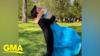 Boyfriend surprises long-distance girlfriend by taking her to prom