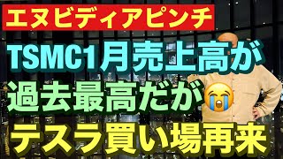 エヌビディアピンチ😭 TSMC、1月売上高が過去最高だが😭テスラ買い場再来🤗2025/2/11（火）大人の遊びしょうじゃないか!現物米株取引は大人の嗜みです😇