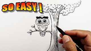 How to draw an owl in a tree | Easy Drawings