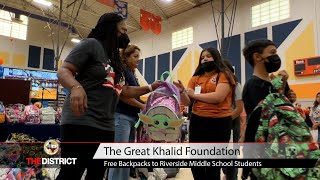 The Great Khalid Foundation donates backpacks to sixth-grade Riverside Middle Sc