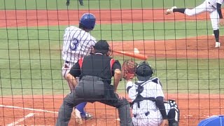 立正大 奈良間大己 (2年 常葉大菊川) 凄いスイングから快音ヒット バット投げもカッコいい 2020/9/22 亜細亜大戦