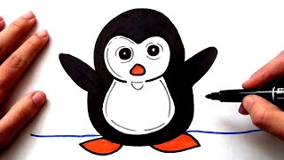 Cómo dibujar UN PINGÜINO KAWAII paso a paso | Dibujo de un Pinguino