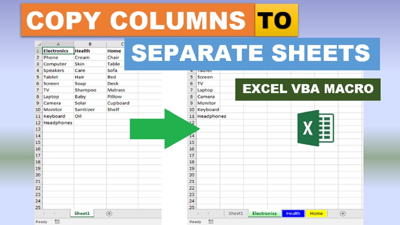 Copy Columns To Separate Sheets Excel VBA Macro - YouTube