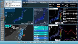 【福島県沖】2021年11月03日 11時35分55秒（最大震度3 M4.9 深さ50km）地震録画