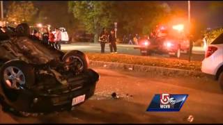 Car flipped over along Boylston Street near Fenway Park