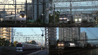 【走行映像】常磐線　夕方の北松戸付近走行の快速・特急車両とEF210-120牽引貨物発車映像