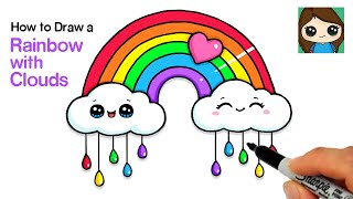 How to Draw a Rainbow and Clouds with Raindrops Easy 🌈🌧