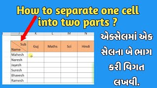 How to separate one cell into two parts ? એક્સેલ માં એક સેલના બે ભાગ કરી વિગત લખવી. #excel #gujarati