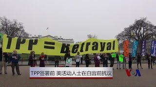 TPP签署前美活动人士聚集在白宫前抗议