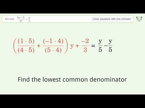 Linear Equation With One Unknown: Solve (3y-8)/12=y/5 Step-by-step ...