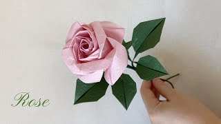 Origami Rose/How to make or fold a paper rose with leaves which is like a true flower?