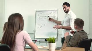 Digital Marketing Team Leader Explains Strategy on Whiteboard | Free Stock Video | Royalty-Free Vide